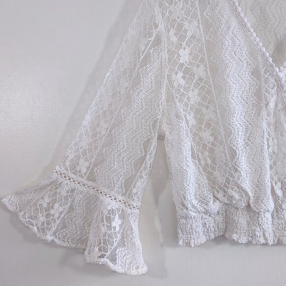 Hollister Lace & Crochet Boho Crop Top Bell Sleeves Festival Fairy Coquette Sz L - Picture 4 of 15